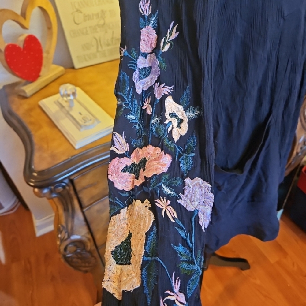 Free People Size Small Black Mini Dress with Floral Embroidery - Picture 3 of 5